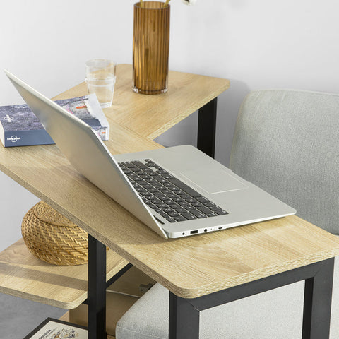 Rootz L-Shaped Side Table - Coffee Table - Corner Desk - Industrial Design - Flexible & Mobile with Lockable Wheels - High-Quality Metal Frame - Robust & Durable - 133cm x 69cm x 30cm