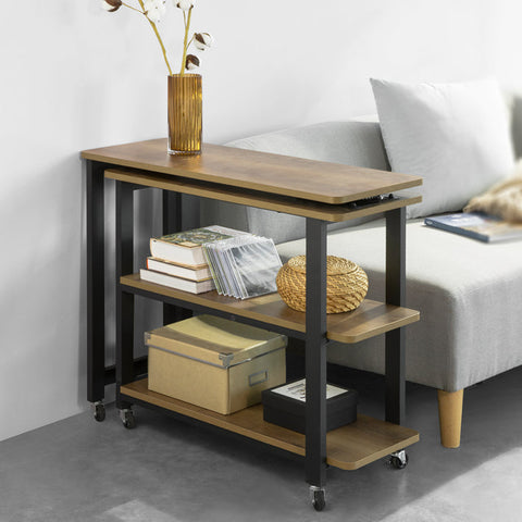 Rootz L-Shaped Side Table - Coffee Table - Corner Desk - Industrial Design - Flexible & Mobile with Lockable Wheels - High-Quality Metal Frame - 133cm x 69cm x 30cm