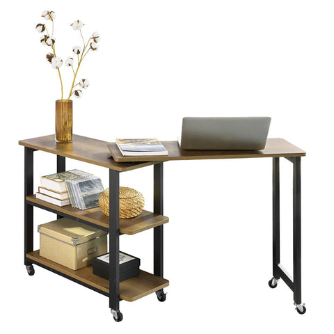 Rootz L-Shaped Side Table - Coffee Table - Corner Desk - Industrial Design - Flexible & Mobile with Lockable Wheels - High-Quality Metal Frame - 133cm x 69cm x 30cm