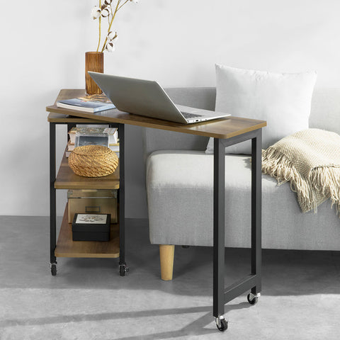 Rootz L-Shaped Side Table - Coffee Table - Corner Desk - Industrial Design - Flexible & Mobile with Lockable Wheels - High-Quality Metal Frame - 133cm x 69cm x 30cm