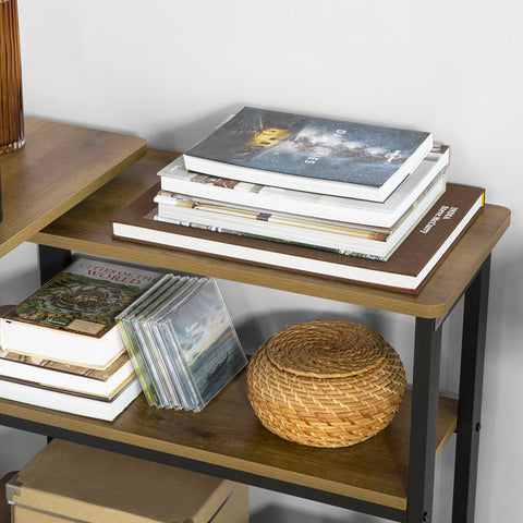 Rootz L-Shaped Side Table - Coffee Table - Corner Desk - Industrial Design - Flexible & Mobile with Lockable Wheels - High-Quality Metal Frame - 133cm x 69cm x 30cm