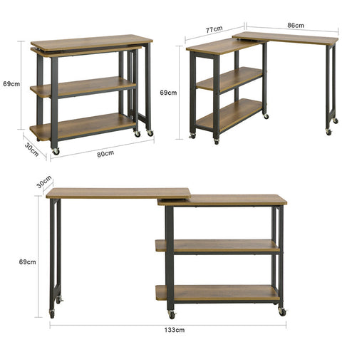 Rootz L-Shaped Side Table - Coffee Table - Corner Desk - Industrial Design - Flexible & Mobile with Lockable Wheels - High-Quality Metal Frame - 133cm x 69cm x 30cm