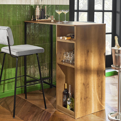 Rootz Modern Bar Table - Kitchen Island - Dining Table - Industrial Design - Spacious Storage - Wine Glass Holders - Bottle Rack - 110cm x 105cm x 50cm