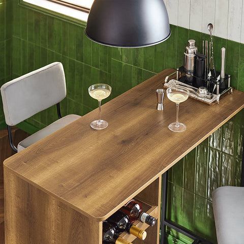 Rootz Modern Bar Table - Kitchen Island - Dining Table - Industrial Design - Spacious Storage - Wine Glass Holders - Bottle Rack - 110cm x 105cm x 50cm