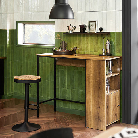 Rootz Expandable Bar Table - Kitchen Table - Dining Table - Industrial Design - Storage Space - Stable & Adjustable Feet - 120cm x 95cm x 63cm