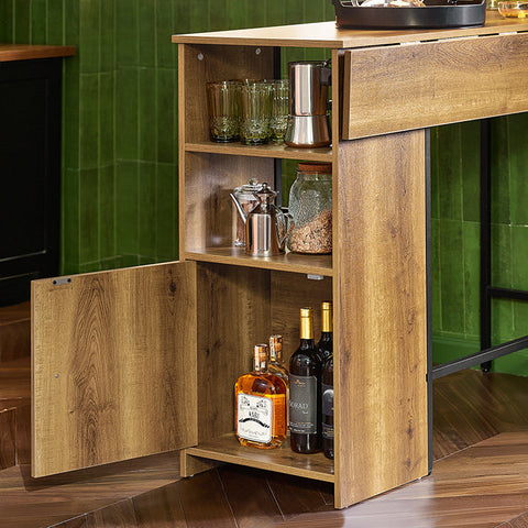 Rootz Expandable Bar Table - Kitchen Table - Dining Table - Industrial Design - Storage Space - Stable & Adjustable Feet - 120cm x 95cm x 63cm