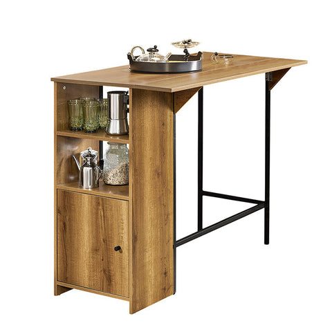 Rootz Expandable Bar Table - Kitchen Table - Dining Table - Industrial Design - Storage Space - Stable & Adjustable Feet - 120cm x 95cm x 63cm