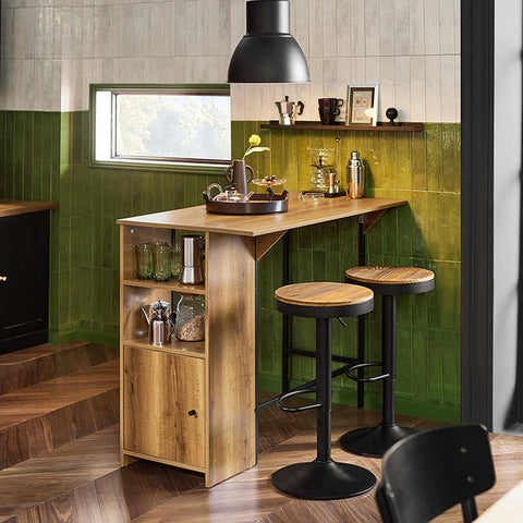 Rootz Expandable Bar Table - Kitchen Table - Dining Table - Industrial Design - Storage Space - Stable & Adjustable Feet - 120cm x 95cm x 63cm
