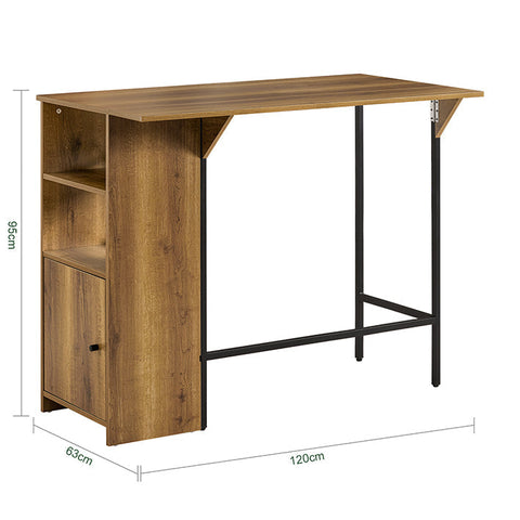 Rootz Expandable Bar Table - Kitchen Table - Dining Table - Industrial Design - Storage Space - Stable & Adjustable Feet - 120cm x 95cm x 63cm