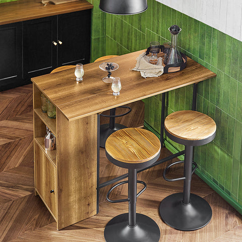 Rootz Expandable Bar Table - Kitchen Table - Dining Table - Industrial Design - Storage Space - Stable & Adjustable Feet - 120cm x 95cm x 63cm