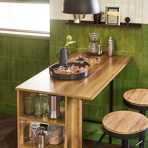 Rootz Expandable Bar Table - Kitchen Table - Dining Table - Industrial Design - Storage Space - Stable & Adjustable Feet - 120cm x 95cm x 63cm