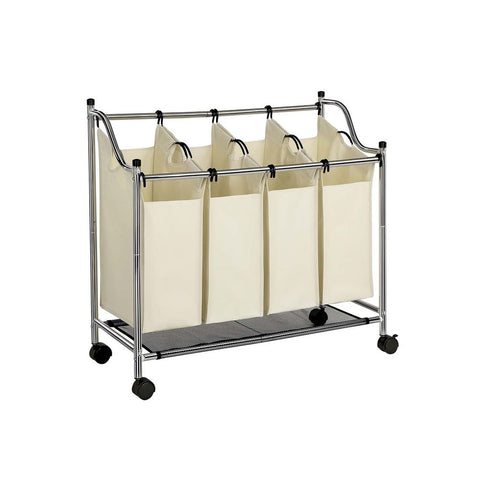 Rootz Laundry Basket On Wheels - 4 Pockets - Laundry Hamper - 4 Removable Fabric Bags - Rolling Laundry Hamper - 4-section Laundry Cart - 600D Polyester - Beige - 87.5 x 38.5 x 81 cm