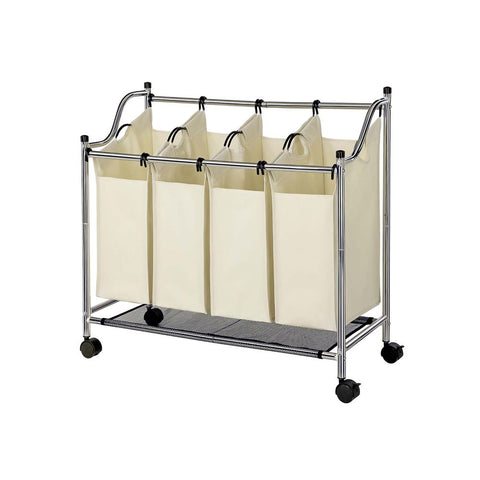 Rootz Laundry Basket On Wheels - 4 Pockets - Laundry Hamper - 4 Removable Fabric Bags - Rolling Laundry Hamper - 4-section Laundry Cart - 600D Polyester - Beige - 87.5 x 38.5 x 81 cm