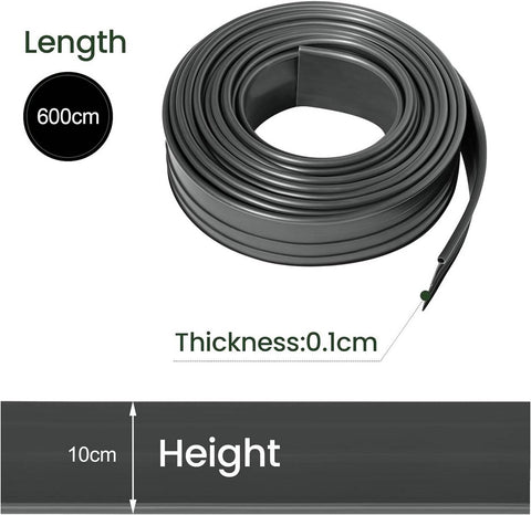 Rootz Lawn Edging - Bed Border - Garden Border - Weather-Resistant PE Material - UV-Resistant - Flexible Design - 10cm x 0.1cm x 6m/12m