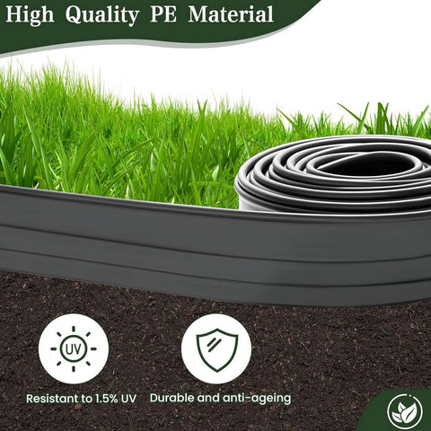 Rootz Lawn Edging - Bed Border - Garden Border - Weather-Resistant PE Material - UV-Resistant - Flexible Design - 10cm x 0.1cm x 6m/12m