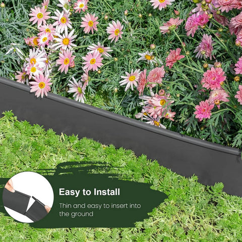 Rootz Lawn Edging - Bed Border - Garden Border - Weather-Resistant PE Material - UV-Resistant - Flexible Design - 10cm x 0.1cm x 6m/12m
