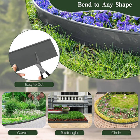 Rootz Lawn Edging - Bed Border - Garden Border - Weather-Resistant PE Material - UV-Resistant - Flexible Design - 10cm x 0.1cm x 6m/12m
