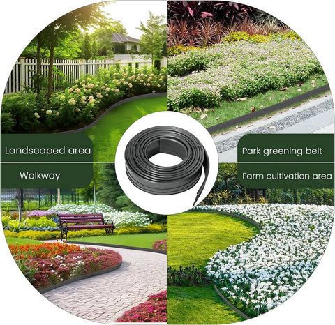 Rootz Lawn Edging - Bed Border - Garden Border - Weather-Resistant PE Material - UV-Resistant - Flexible Design - 10cm x 0.1cm x 6m/12m