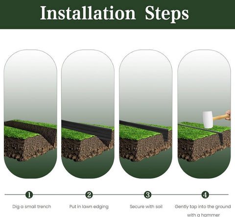 Rootz Lawn Edging - Bed Border - Garden Border - Weather-Resistant PE Material - UV-Resistant - Flexible Design - 10cm x 0.1cm x 6m/12m