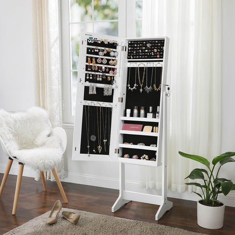 Rootz Jewelry Cabinet - White Dressing Mirror - Earring Organizer - Necklace Holder - MDF Material - 41.1cm x 36.5cm x 151.5cm