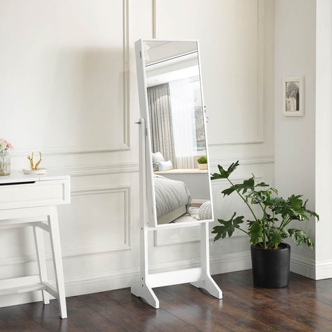 Rootz Jewelry Cabinet - White Dressing Mirror - Earring Organizer - Necklace Holder - MDF Material - 41.1cm x 36.5cm x 151.5cm