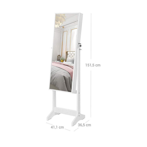 Rootz Jewelry Cabinet - Jewelry Cabinet With Full-length Mirror - Multi-compartment Jewelry - Stylish Jewelry Dresser - Decorative Jewelry Storage - White - 41.1 x 36.5 x 151.5 cm (L x W x H)