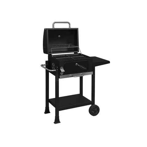 Rootz Grill Cart - BBQ Cart - Barbecue Trolley - Chrome-Plated Metal Grate - Adjustable Ember Bowl - Thermometer - 118cm x 35cm x 80cm