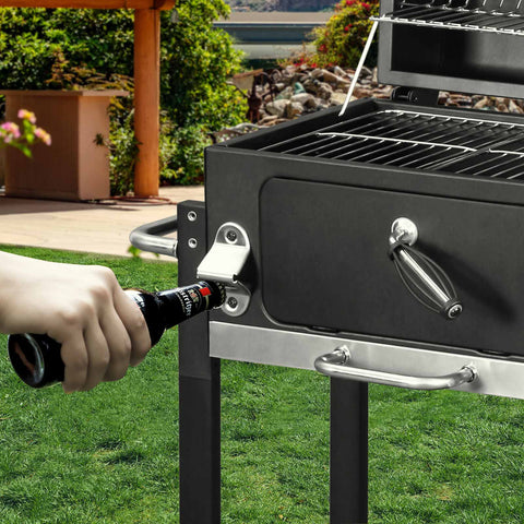 Rootz Grill Cart - BBQ Cart - Barbecue Trolley - Chrome-Plated Metal Grate - Adjustable Ember Bowl - Thermometer - 118cm x 35cm x 80cm