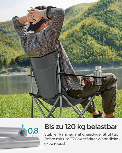 Rootz Gray Steel Camping Chairs - Portable Chairs - Foldable Seats - Oxford Cloth - Lightweight - Compact - 52cm x 84cm x 81cm