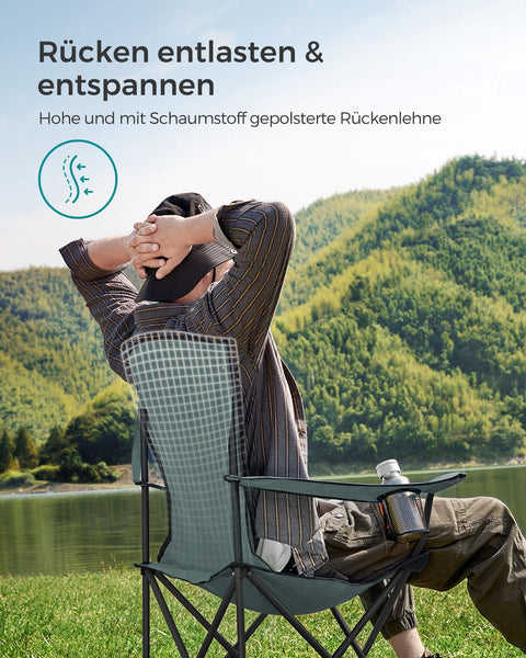Rootz Green-Black Camping Chair - Portable Chair - Foldable Seat - 600D Oxford Fabric - Lightweight - Durable - Comfortable - 55cm x 90cm x 102cm
