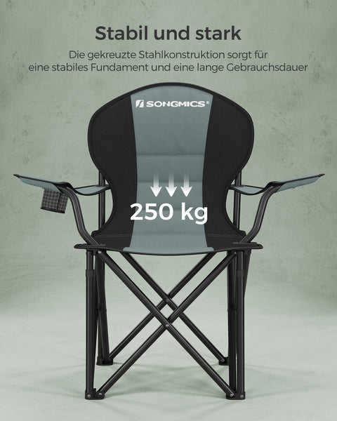 Rootz Green-Black Camping Chair - Portable Chair - Foldable Seat - 600D Oxford Fabric - Lightweight - Durable - Comfortable - 55cm x 90cm x 102cm