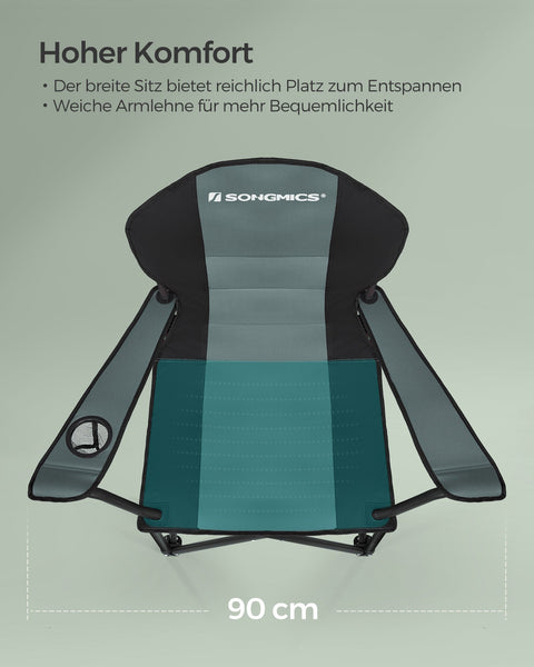 Rootz Green-Black Camping Chair - Portable Chair - Foldable Seat - 600D Oxford Fabric - Lightweight - Durable - Comfortable - 55cm x 90cm x 102cm