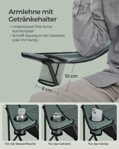 Rootz Green-Black Camping Chair - Portable Chair - Foldable Seat - 600D Oxford Fabric - Lightweight - Durable - Comfortable - 55cm x 90cm x 102cm