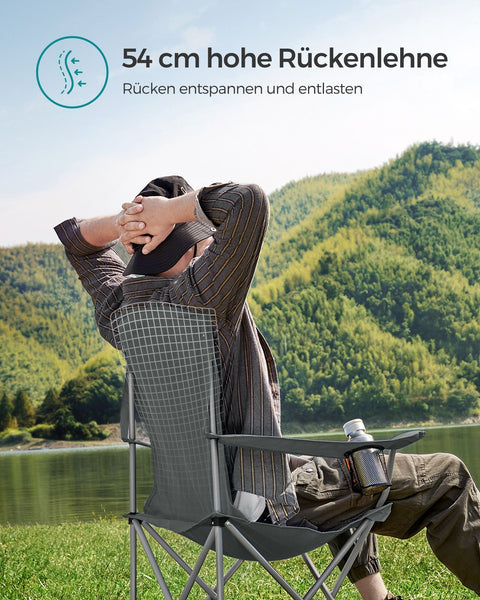 Rootz 2 Pack Slate Gray Camping Chairs - Steel Frame - Oxford Cloth - Portable Folding Chairs - Lightweight - Compact - Comfortable - 54cm x 86cm x 97cm