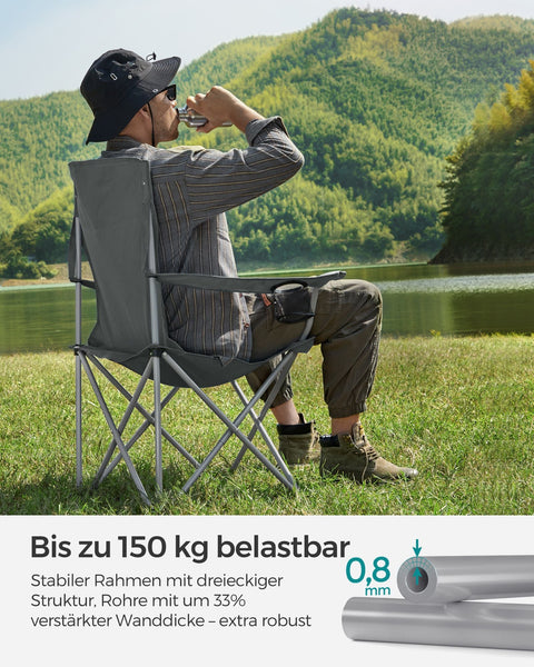 Rootz 2 Pack Slate Gray Camping Chairs - Steel Frame - Oxford Cloth - Portable Folding Chairs - Lightweight - Compact - Comfortable - 54cm x 86cm x 97cm