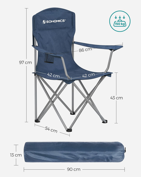 Rootz 2 Pack Twilight Blue Camping Chairs - Steel Frame - Oxford Cloth - Portable Folding Chairs - Compact Design - Lightweight - 54cm x 86cm x 97cm
