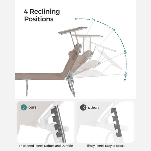 Rootz Large Sun Lounger - Recliner - Outdoor Relaxation - No Assembly Needed - 71cm x 200cm x 38cm