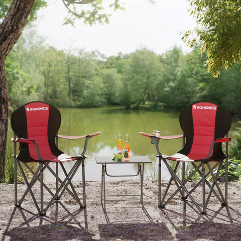 Rootz 2 Pack Red Camping Chairs - Outdoor Chairs - Portable Seats - 600D Oxford Cloth - Foam Padding - Powder Coated Metal Tubes - 90cm x 55cm x 102cm