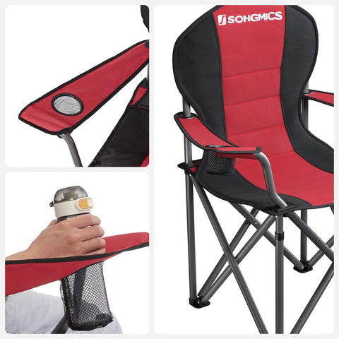 Rootz 2 Pack Red Camping Chairs - Outdoor Chairs - Portable Seats - 600D Oxford Cloth - Foam Padding - Powder Coated Metal Tubes - 90cm x 55cm x 102cm