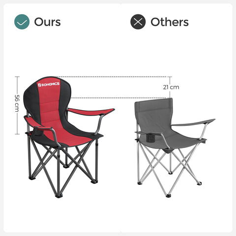 Rootz 2 Pack Red Camping Chairs - Outdoor Chairs - Portable Seats - 600D Oxford Cloth - Foam Padding - Powder Coated Metal Tubes - 90cm x 55cm x 102cm