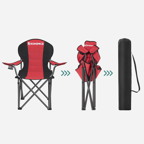 Rootz 2 Pack Red Camping Chairs - Outdoor Chairs - Portable Seats - 600D Oxford Cloth - Foam Padding - Powder Coated Metal Tubes - 90cm x 55cm x 102cm