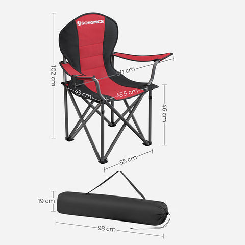 Rootz 2 Pack Red Camping Chairs - Outdoor Chairs - Portable Seats - 600D Oxford Cloth - Foam Padding - Powder Coated Metal Tubes - 90cm x 55cm x 102cm