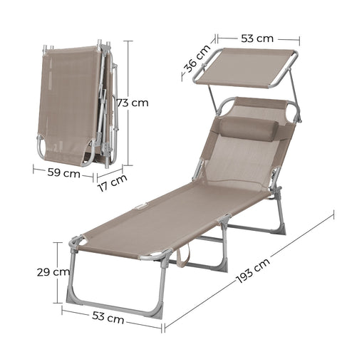 Rootz Sun Lounger - Reclining Chair - Adjustable Backrest - Ergonomic Comfort - 53cm x 193cm x 29.5cm