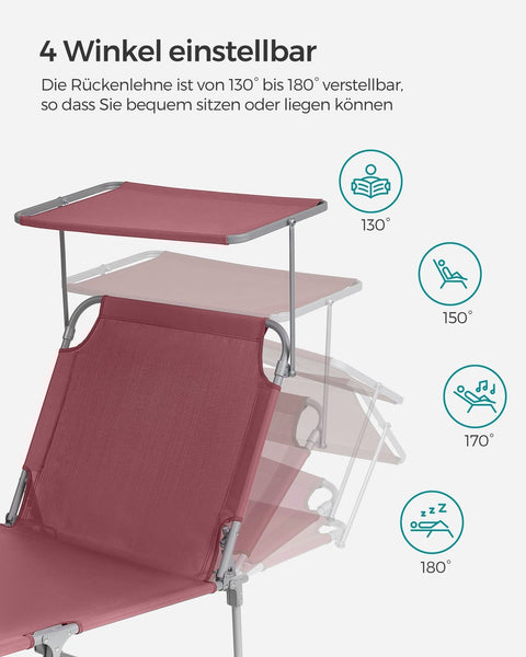 Rootz Folding Deck Chair - Sun Lounger - Reclining Chair - Sun Protection - 53cm x 193cm x 29cm