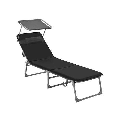 Rootz Sun Lounger with Cushion & Roof - Deck Chair - Folding Chair - Relaxed Atmosphere - 53cm x 193cm x 29.5cm