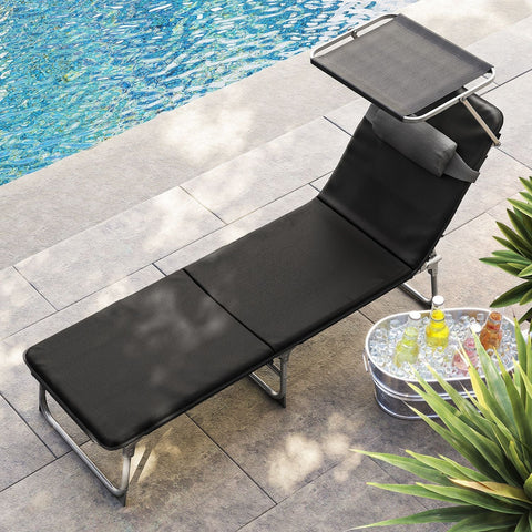 Rootz Sun Lounger with Cushion & Roof - Deck Chair - Folding Chair - Relaxed Atmosphere - 53cm x 193cm x 29.5cm