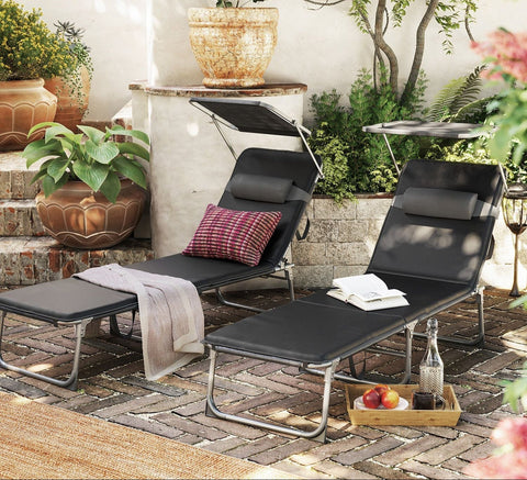 Rootz Sun Lounger with Cushion & Roof - Deck Chair - Folding Chair - Relaxed Atmosphere - 53cm x 193cm x 29.5cm