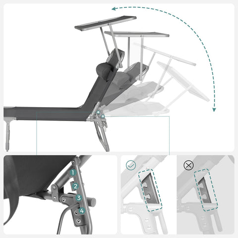 Rootz Sun Lounger with Cushion & Roof - Deck Chair - Folding Chair - Relaxed Atmosphere - 53cm x 193cm x 29.5cm