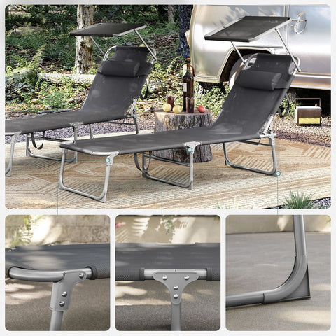 Rootz Sun Lounger with Cushion & Roof - Deck Chair - Folding Chair - Relaxed Atmosphere - 53cm x 193cm x 29.5cm
