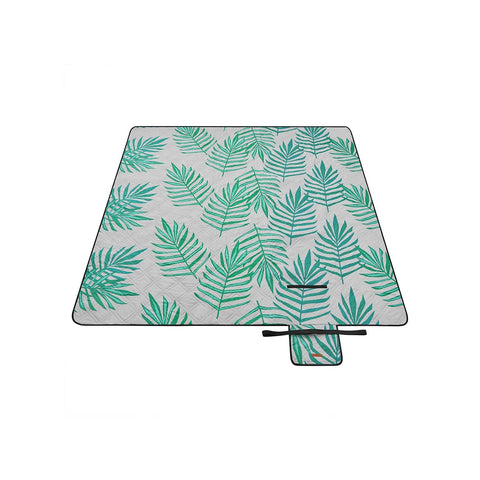 Rootz Picnic Blanket - Outdoor Mat - Beach Rug - Waterproof - Lightweight - Portable - 200cm x 200cm - Gray with Tropical Fern